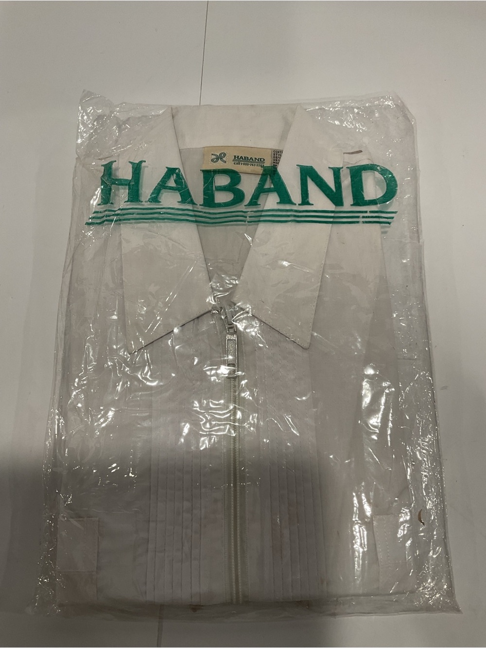 Vintage Haband White Zip Front Guayabera Cabana Shirt Mens Large NOS NIP